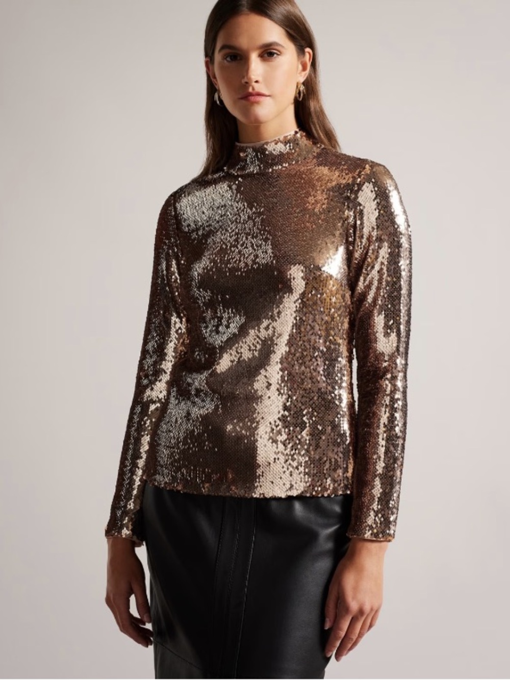TED BAKER Lovato Sequin Mockneck Top